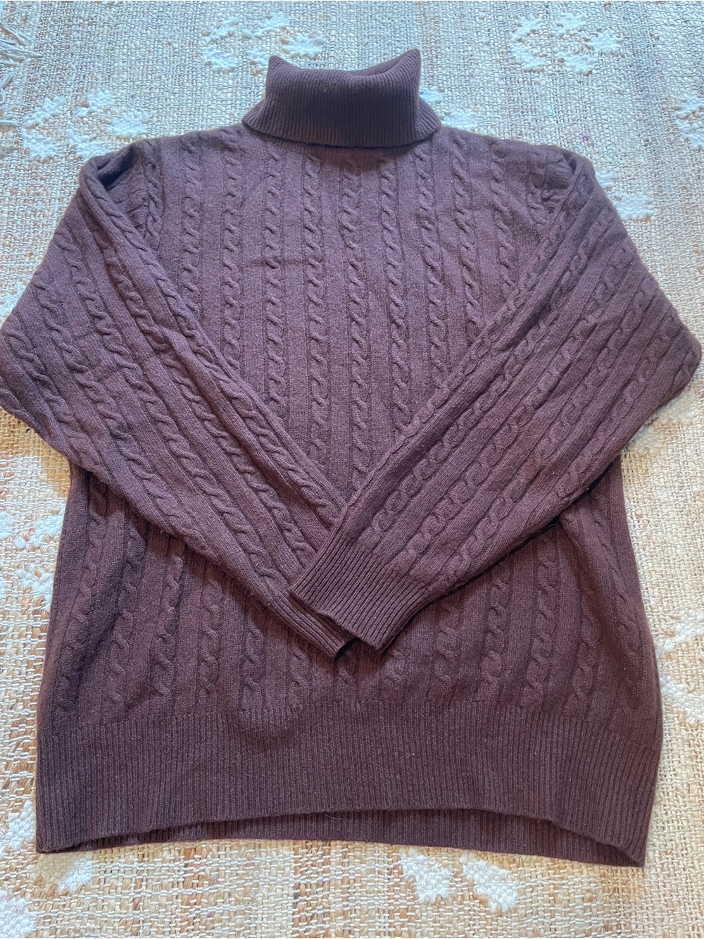 Vintage Dark Brown Cable Knit Turtleneck Neiman Marcus Cashmere Sweater